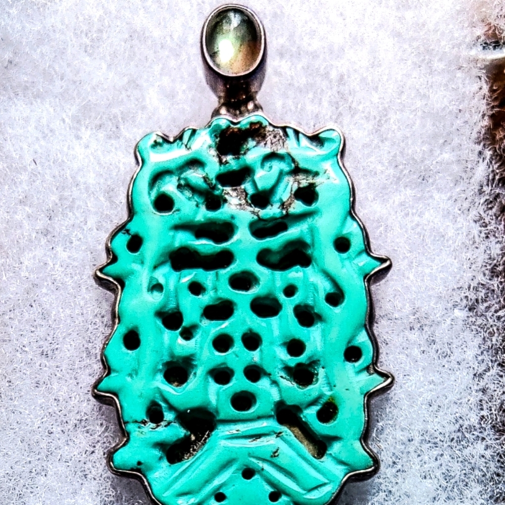 Darla N. Sterling Silver, Turquoise, & Onyx Pendant Brooch Vintage Old Pawn